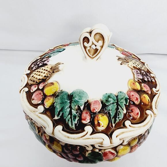 Vintage  Lefton 1958 Ceramic Della Robbia Robia Fruit Dish with Lid - Picture 3 of 15